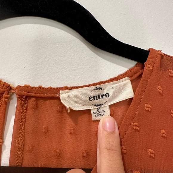 ENTRO Ruffle Long Sleeve Dress with Swiss Dot Detail - Picture 3 of 4